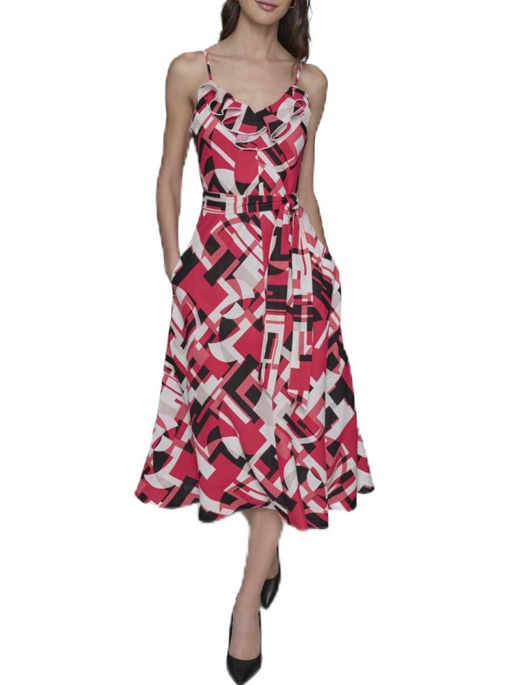 Karl Lagerfeld Geometric Ruffle Midi Dress